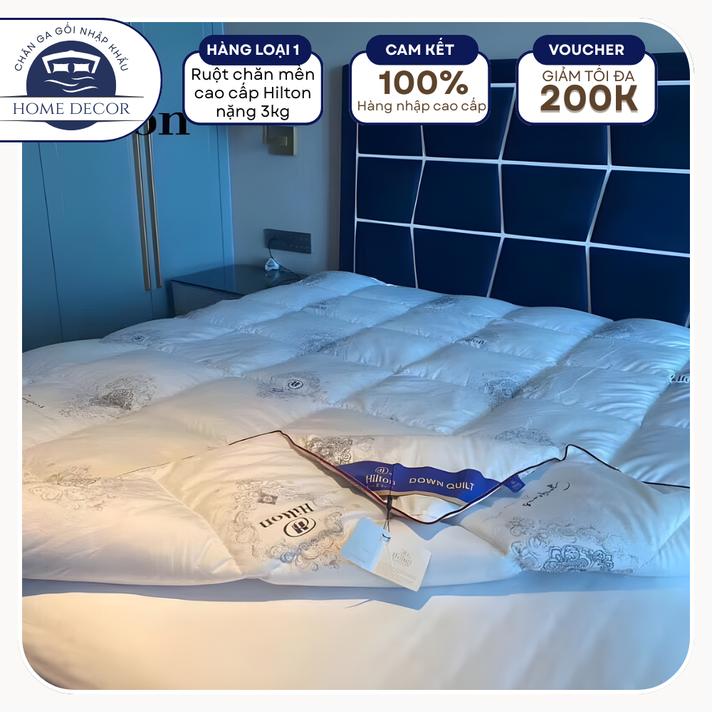 Ruột chăn mền cao cấp Hilton nặng 3kg, chăn mền hè, thu đông siêu nhẹ bông gòn trắng tinh kích thước