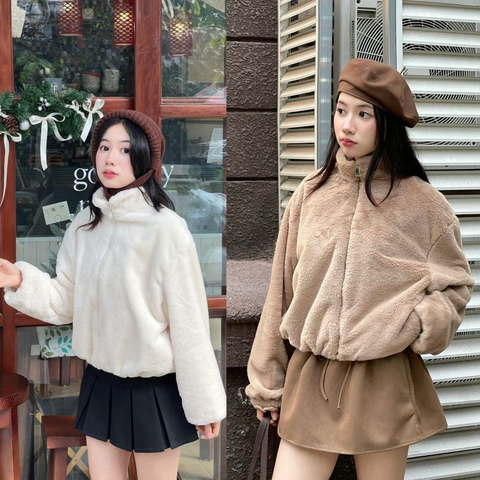 Áo Khoác Lông Thỏ Cổ Trụ 2 Lớp Giữ Nhiệt Tốt, Áo Khoác Lông Mùa Thu Đông - 29feb.closet- a583 | BigBuy360 - bigbuy360.vn