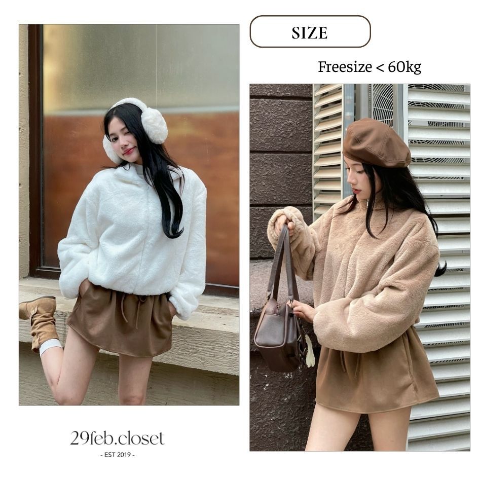 Áo Khoác Lông Thỏ Cổ Trụ 2 Lớp Giữ Nhiệt Tốt, Áo Khoác Lông Mùa Thu Đông - 29feb.closet- a583 | BigBuy360 - bigbuy360.vn