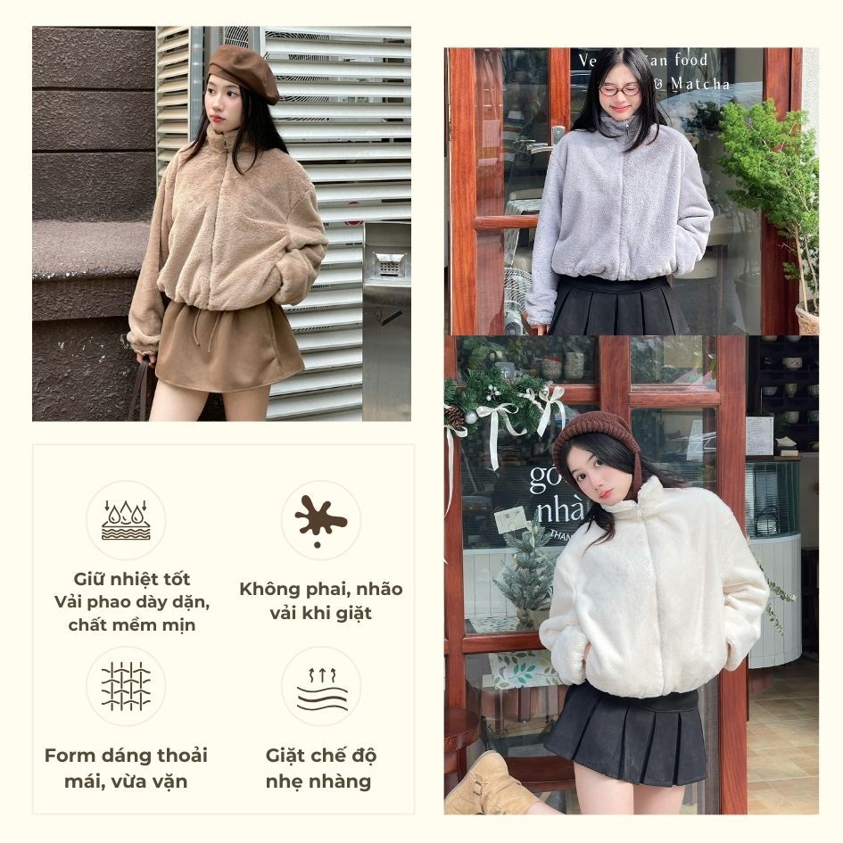 Áo Khoác Lông Thỏ Cổ Trụ 2 Lớp Giữ Nhiệt Tốt, Áo Khoác Lông Mùa Thu Đông - 29feb.closet- a583 | BigBuy360 - bigbuy360.vn