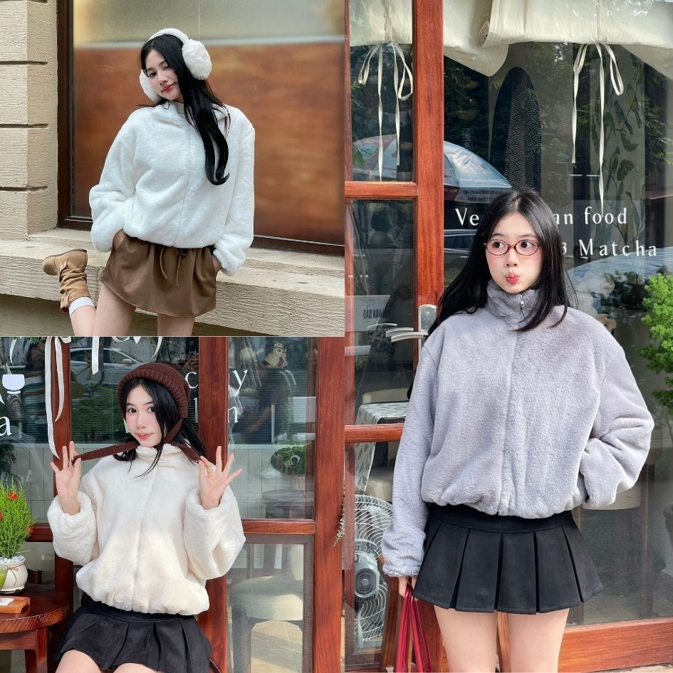 Áo Khoác Lông Thỏ Cổ Trụ 2 Lớp Giữ Nhiệt Tốt, Áo Khoác Lông Mùa Thu Đông - 29feb.closet- a583 | BigBuy360 - bigbuy360.vn