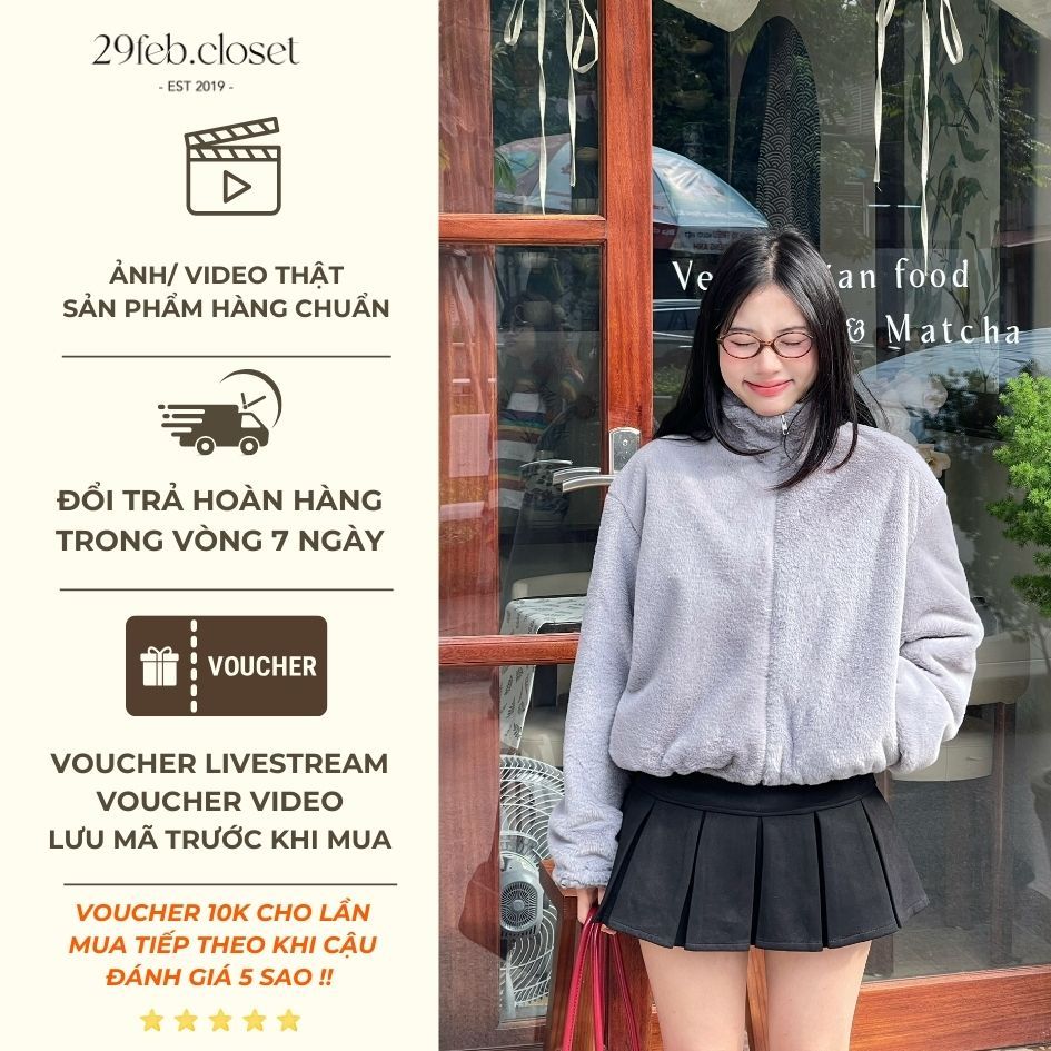 Áo Khoác Lông Thỏ Cổ Trụ 2 Lớp Giữ Nhiệt Tốt, Áo Khoác Lông Mùa Thu Đông - 29feb.closet- a583 | BigBuy360 - bigbuy360.vn