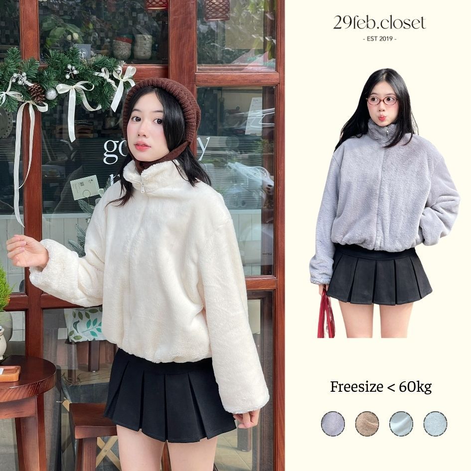 Áo Khoác Lông Thỏ Cổ Trụ 2 Lớp Giữ Nhiệt Tốt, Áo Khoác Lông Mùa Thu Đông - 29feb.closet- a583 | BigBuy360 - bigbuy360.vn