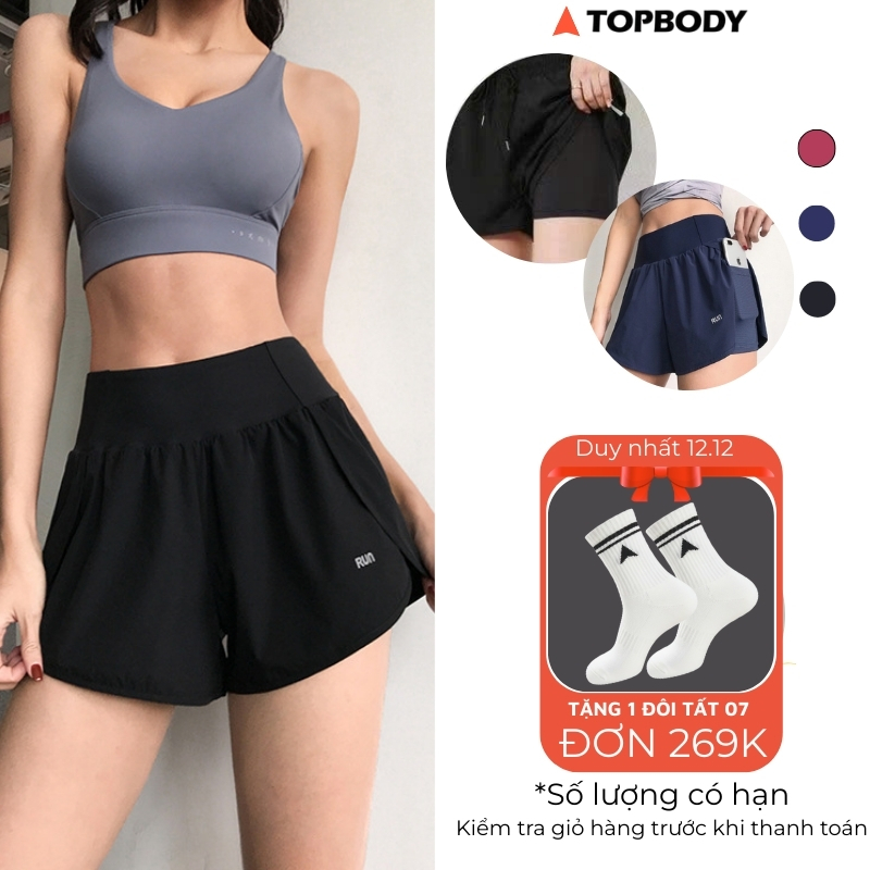 Quần Đùi Tập Gym Yoga TOPBODY WEAR Cotton 2 Lớp QUAND02 Có Túi Đựng Điện Thoại