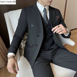 Áo Vest Nam 6 Cúc Vải Chéo 79 Cao Cấp fabricpantsn81 , Bộ Comple Màu Đen 4 Lớp Có Đệm Vai Thanh Lịch,
