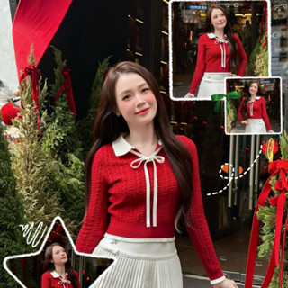  TINGOAN® X KOL - Áo len xù dáng lửng phối cổ bẻ dây nơ HELLEN TOP 