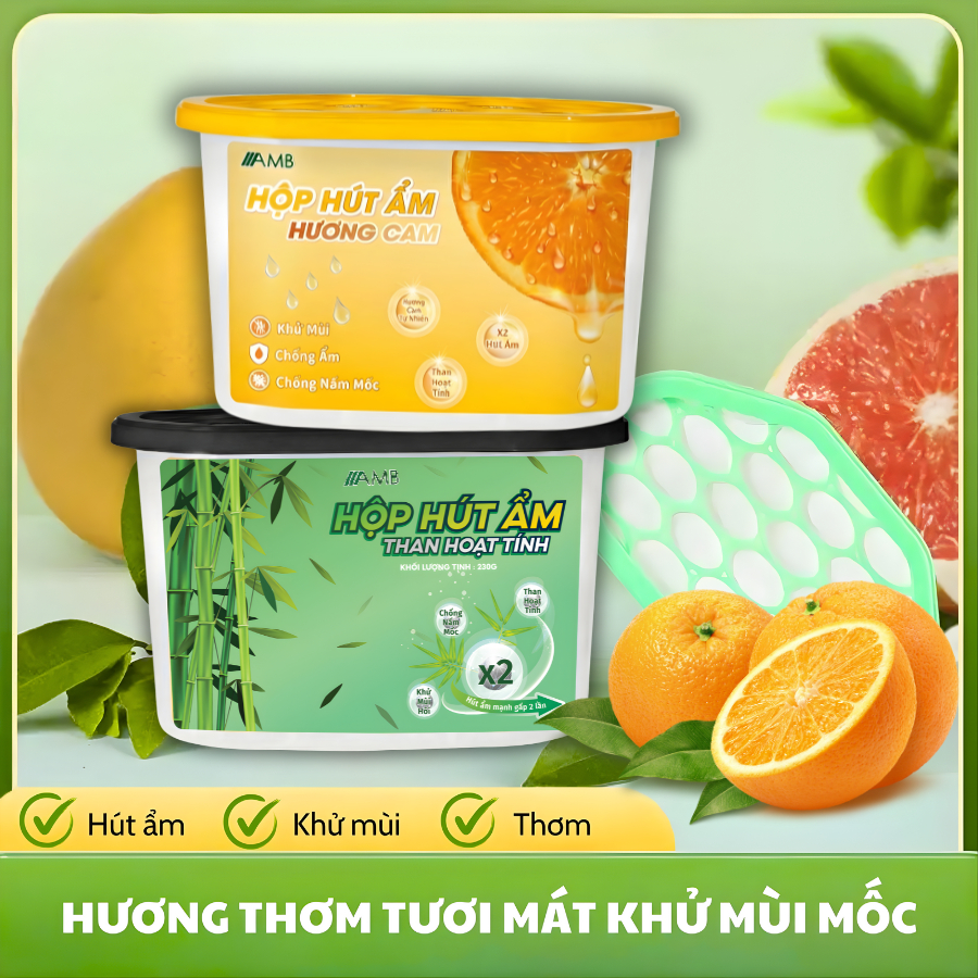 Hộp hút ẩm than hoạt tính AMB khử mùi chống ẩm mốc, hút ẩm phòng, tủ quần áo, giày dép, phòng vệ sinh- New