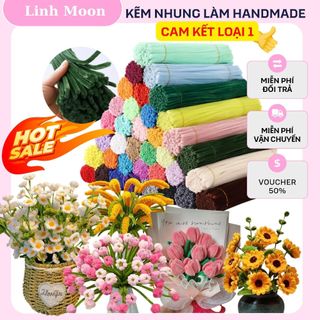 [HÀNG LOẠI 1]100 Sợi Kẽm Nhung Kẽm Lông Làm Hoa Mix Màu Pastel lông dày 7-8mm linh moon