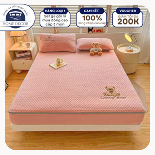  Ga giường và vỏ gối nỉ nhung trần bông cao cấp set ga gối nỉ mùa đông cao cấp thoáng khí mềm mịn 
