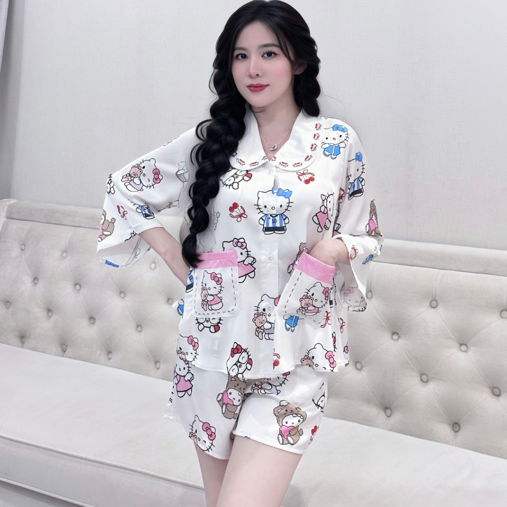 Đồ Bộ Tay Lỡ Q9 Kim Thanh - Lụa Latin Short Bông Hai Túi Mát Mịn Sang Chảnh Size 40-70kg | BigBuy360 - bigbuy360.vn