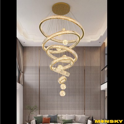 Đèn thả trần MONSKY OKAIRI thông tầng 5,6 vòng hiện đại - 3 chế độ ánh sáng kèm điều khiển từ xa