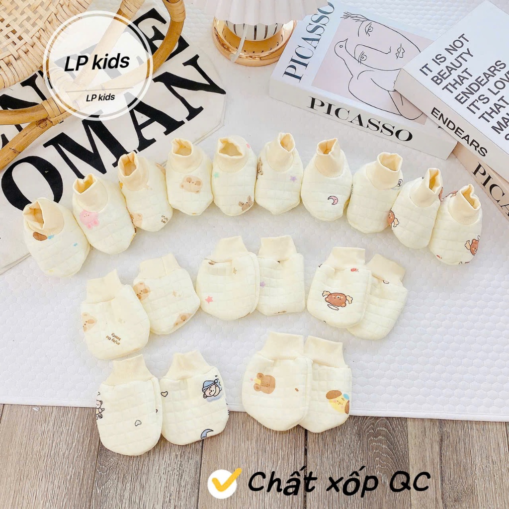 Sét Bao Tay Bao Chân Cho Bé Sơ Sinh THU ĐÔNG BÔNG XỐP NHIỀU MẪU ẤM ÁP, Mềm Mại Họa Tiết Dễ Thương