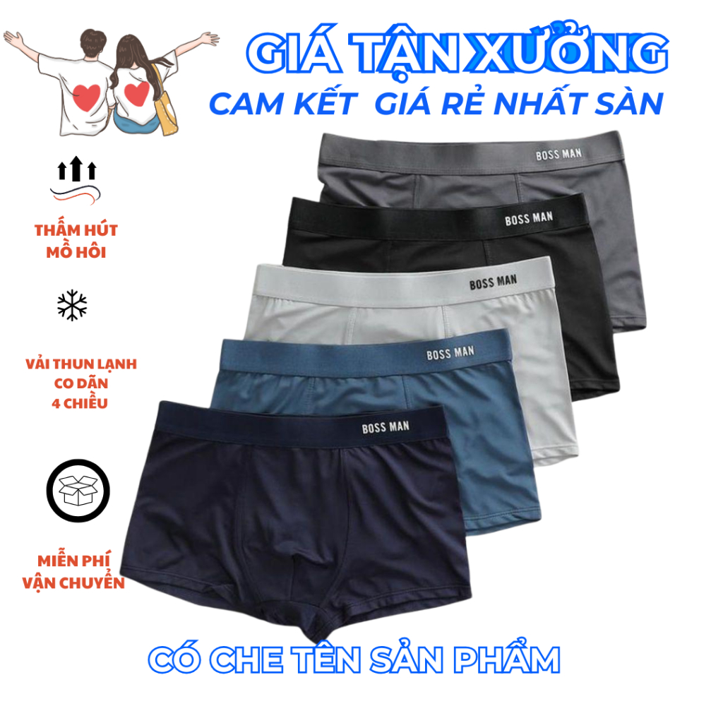 Quần Lót Nam Boxer Boss Man [COMBO 3.4..5] - Sịp Đùi Co Giãn 4 Chiều, Thun Lạnh Mềm Mại, Thoáng Khí,