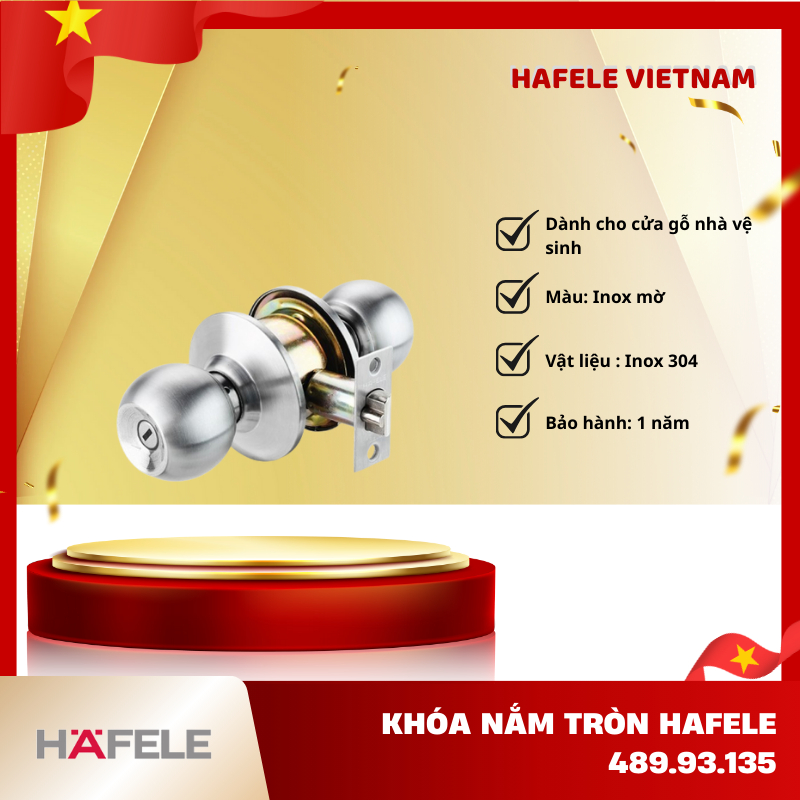Bộ Khoá Tay Nắm Tròn Cửa WC Hafele 489.93.135 – Inox Mờ – Dành Cho Cửa Gỗ - FEM