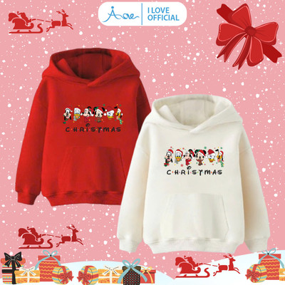 [MỚI] Áo HOODIE cho bé AORE hình in Noel, Disney, Áo dài tay có túi chất nỉ da cá mềm mặc giáng sinh từ 9-35kg
