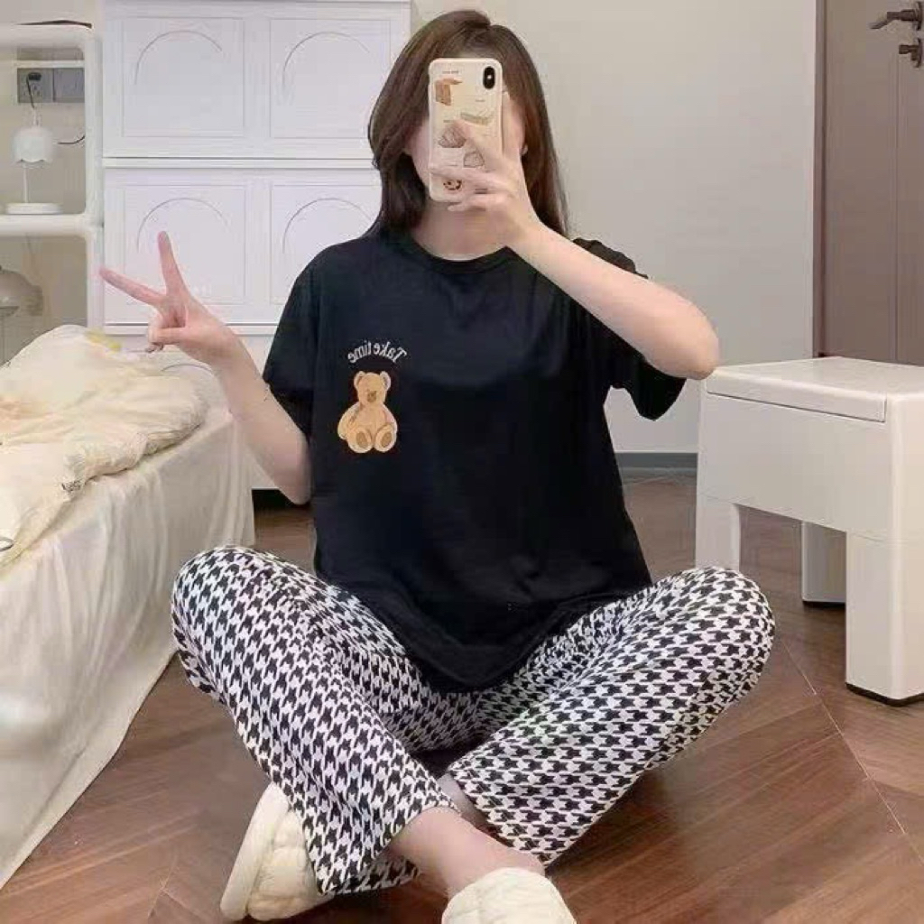 bộ thun mặc nhà, đồ bộ tay ngắn quần dài, đồ mặc nhà dễ thương, bộ đồ ngủ nữ, bộ thun cotton, đồ bộ 