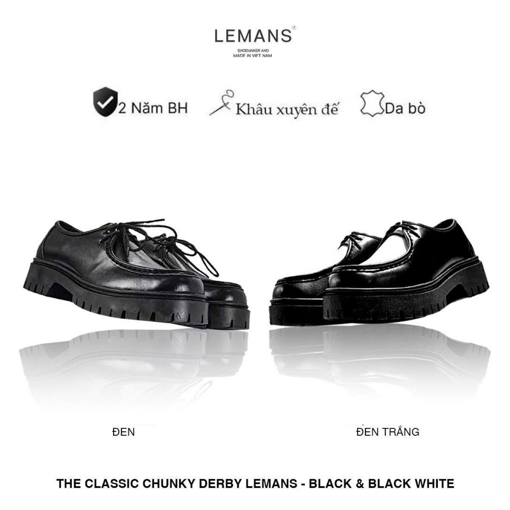 Giày nam The Classic Chunky Derby Loafer da bò cao cấp LEMANS, Đế Cao Su chunky cao 5cm Bảo hành chí