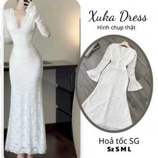  Đầm body ren tay loe dài Xukadress váy ôm dáng dài sang chảnh cho nữ đi chơi đi tiệc 