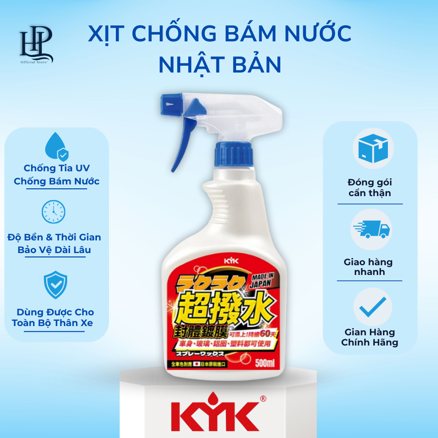 Dung dịch xịt chống bám nước Raku Raku KYK Nhật Bản 500ml siêu trượt nước siêu bền