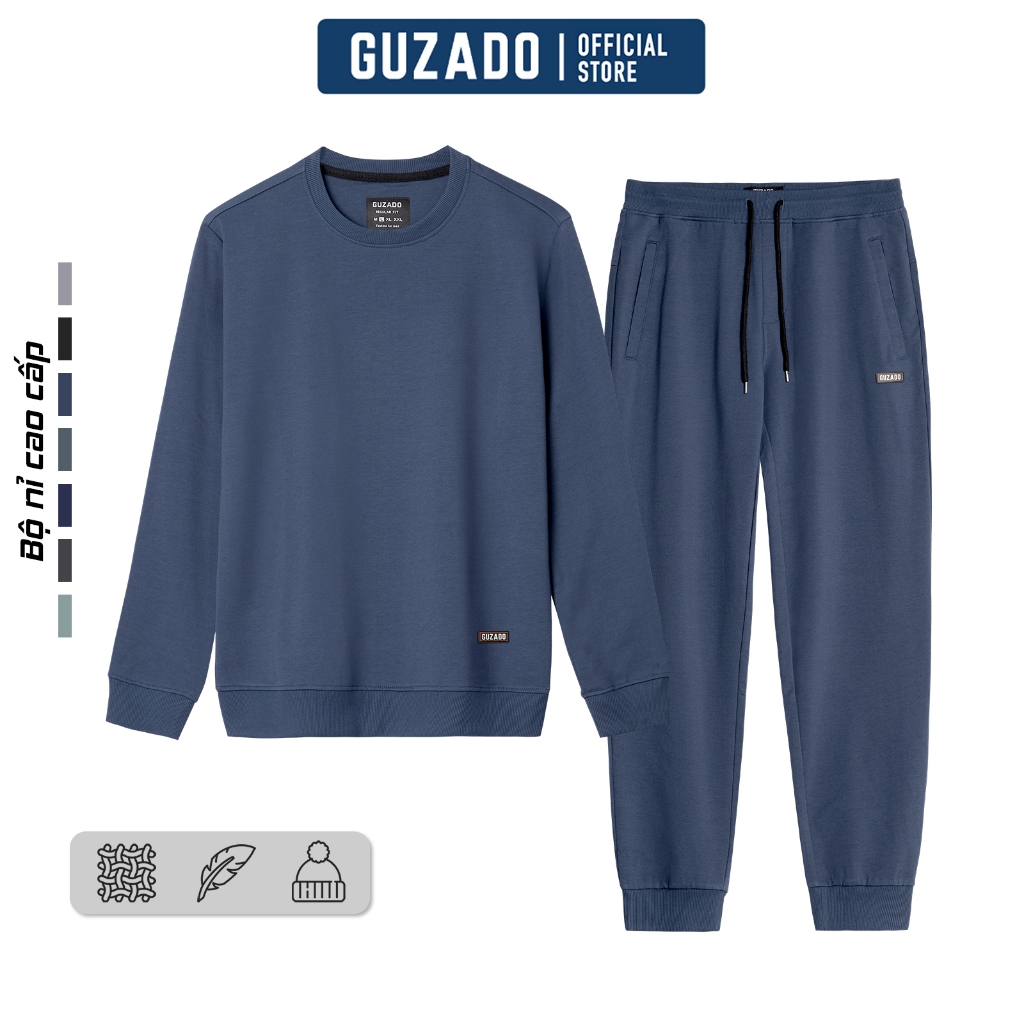 Bộ Thể Thao Nam Chất Nỉ GUZADO Áo Phối Quần Cạp Chun Co Giãn,Mềm Mại,Giữ Nhiệt Tốt GBN01