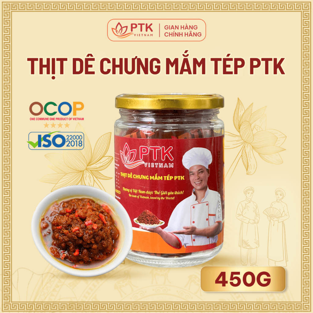 Thịt Dê Chưng Mắm Tép PTK Lọ thủy tinh 450g - Đặc Sản Việt Nam- Chuẩn ISO, OCOP