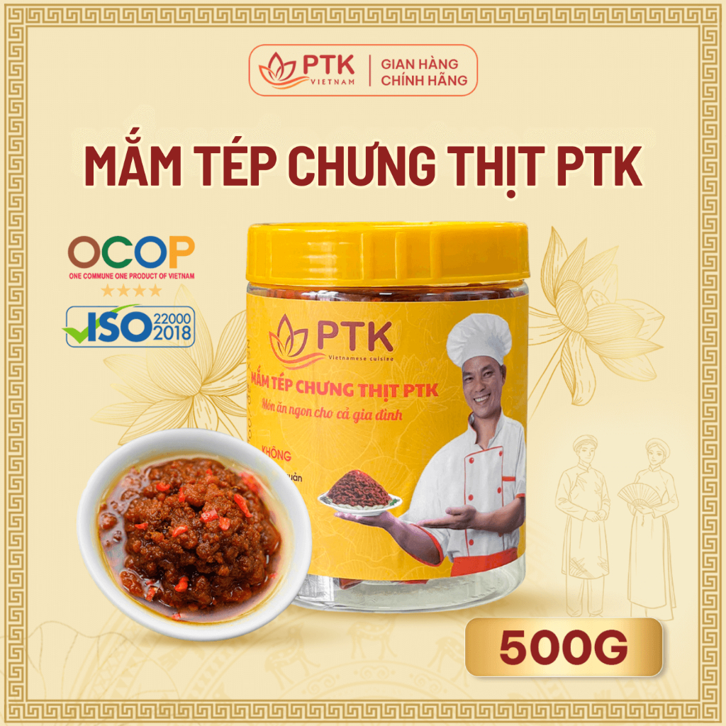 Mắm Tép Chưng Thịt PTK Chuẩn ISO, OCOP Hộp 500gr - Đặc Sản Việt Nam - Thịt Chưng Mắm Tép Ngon