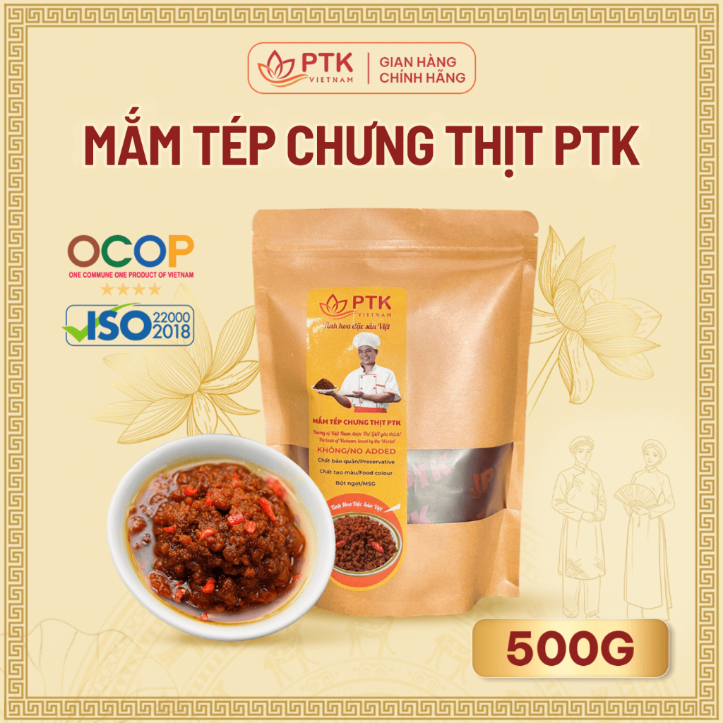 Thịt Chưng Mắm Tép PTK Chuẩn ISO, OCOP - Đặc Sản Việt Nam - Túi 500gr - Mắm Tép Chưng Thịt Ngon
