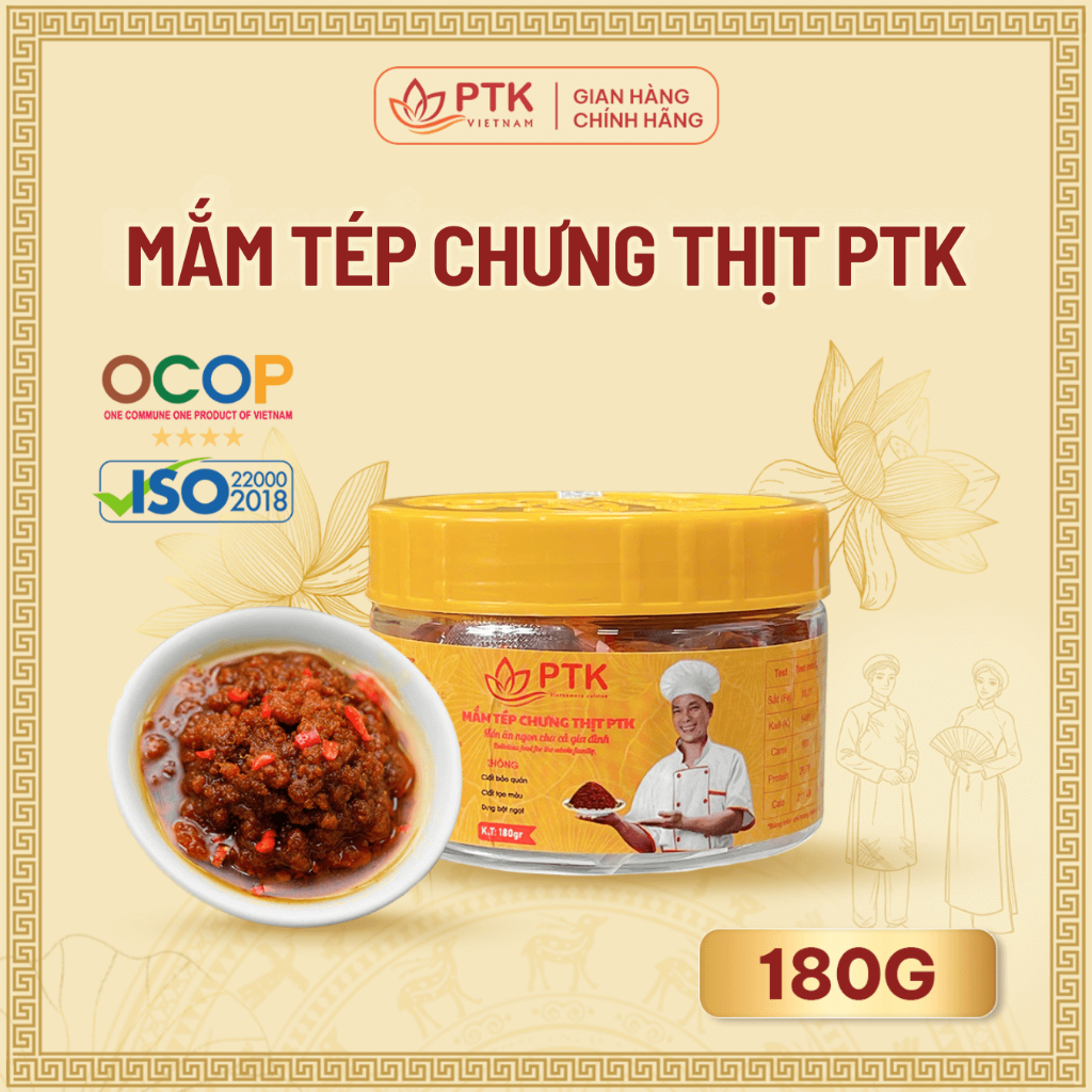 Thịt Chưng Mắm Tép PTK Chuẩn ISO, OCOP - Đặc Sản Việt Nam - Hộp 180gr - Mắm Tép Chưng Thịt Ngon
