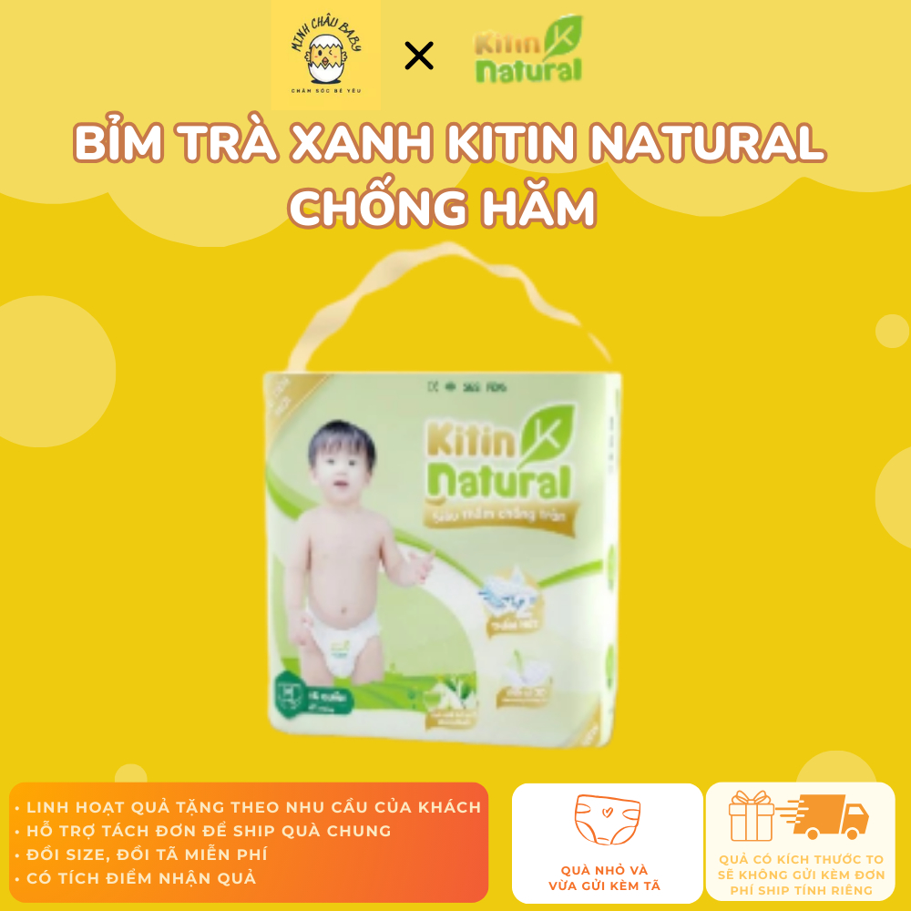 [MIẾNG THỬ- TÁCH BỊCH]Tã/Bỉm dán/quần trà xanh Kitin Natural chống hăm size M/L/Xl/XXL/3XL