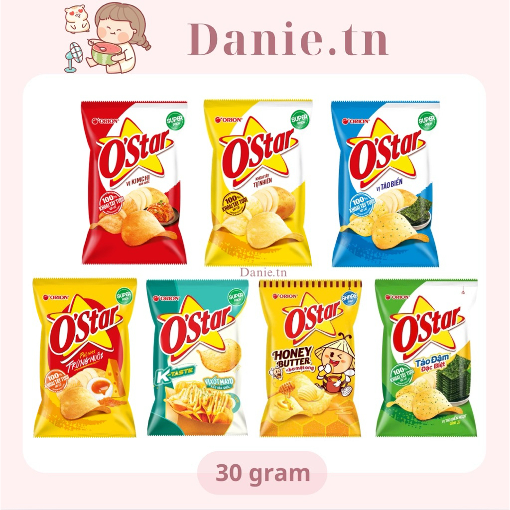 Combo 5 Gói Snack Khoai Tây OStar Orion Đầy Đủ Các Vị 30gr