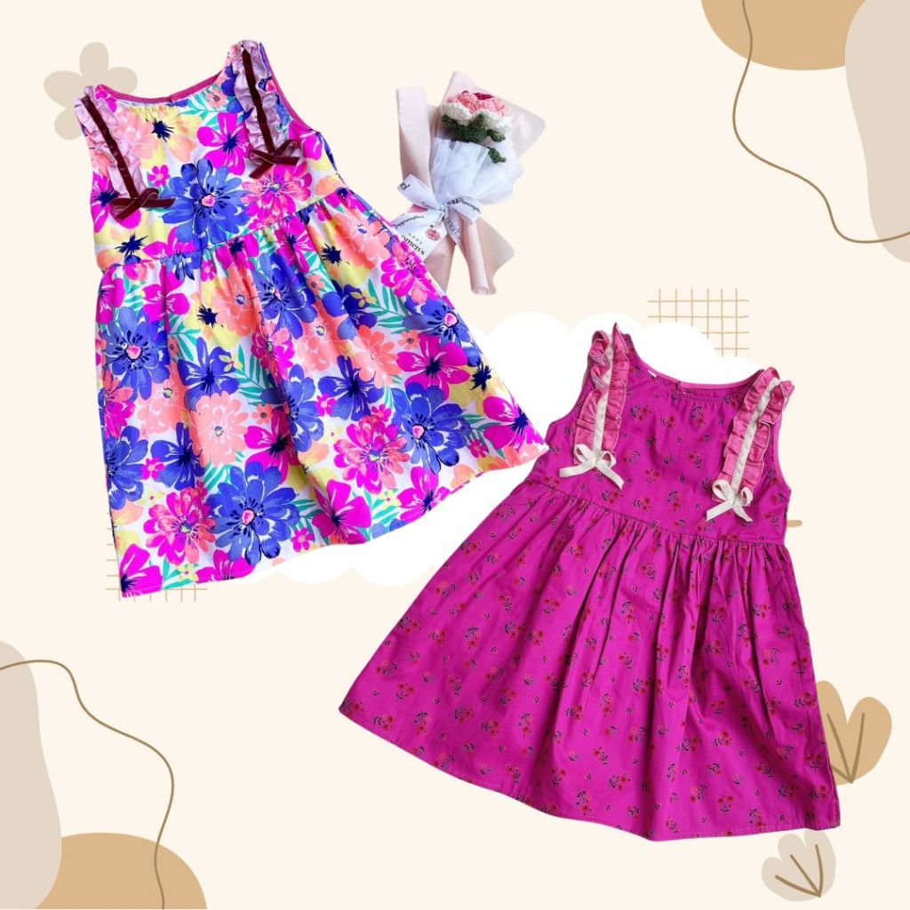 Đầm hoa bé gái sặc sỡ nơ vai HC007 HC010