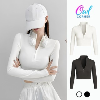 (XẢ HÀNG) Áo Croptop TAY DÀI CỔ CAO DÂY KÉO Chất Thun Gân Kiểu Trơn BM56, Áo Thun Ôm Body Tôn Dáng OWL CORNER