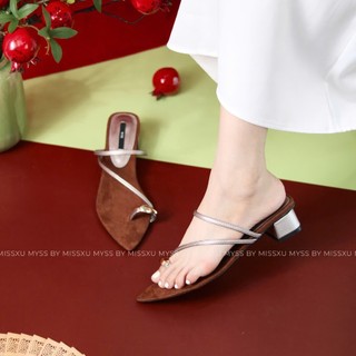  Giày guốc nữ Myss xỏ ngón phối khoen dây chéo mũi nhọn 3cm cao cấp - SU213 