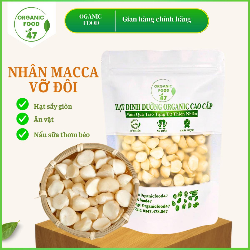 Nhân macca vỡ nấu sữa hàng loại 1, hạt mắc ca sấy chín tốt cho sức khỏe