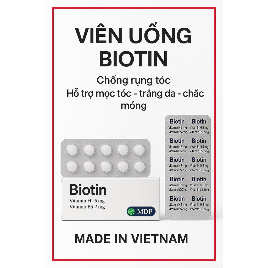 Viên Uống Biotin 5mg Chống Rụng Tóc,Giúp Mọc Tóc–Cứng Móng,Trắng Da –Vitamin H Mediphar–Hộp 20 Viên