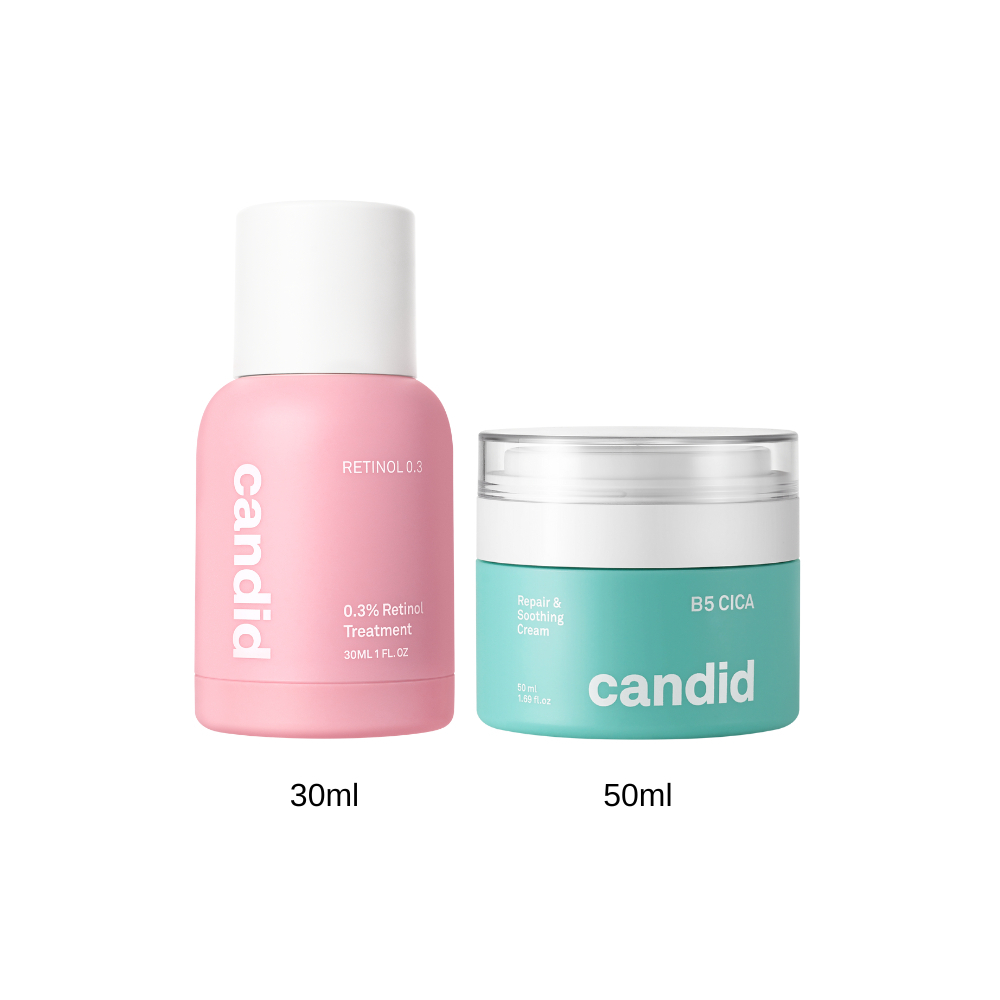 [Candid x Hannah] Bộ Đôi Hỗ Trợ Cải Thiện Và Phục Hồi Làn Da Candid Retinol 0.3 % 30ml & Kem Dưỡng B5 C