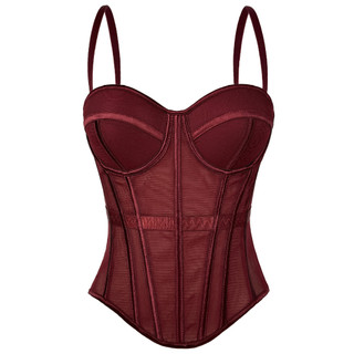  H25 - Áo corset ren lưới xương định hình 2 dây đỏ đen xuyên thấu slay sang trọng tiệc tùng đai thun bóp eo dây zích zắc 