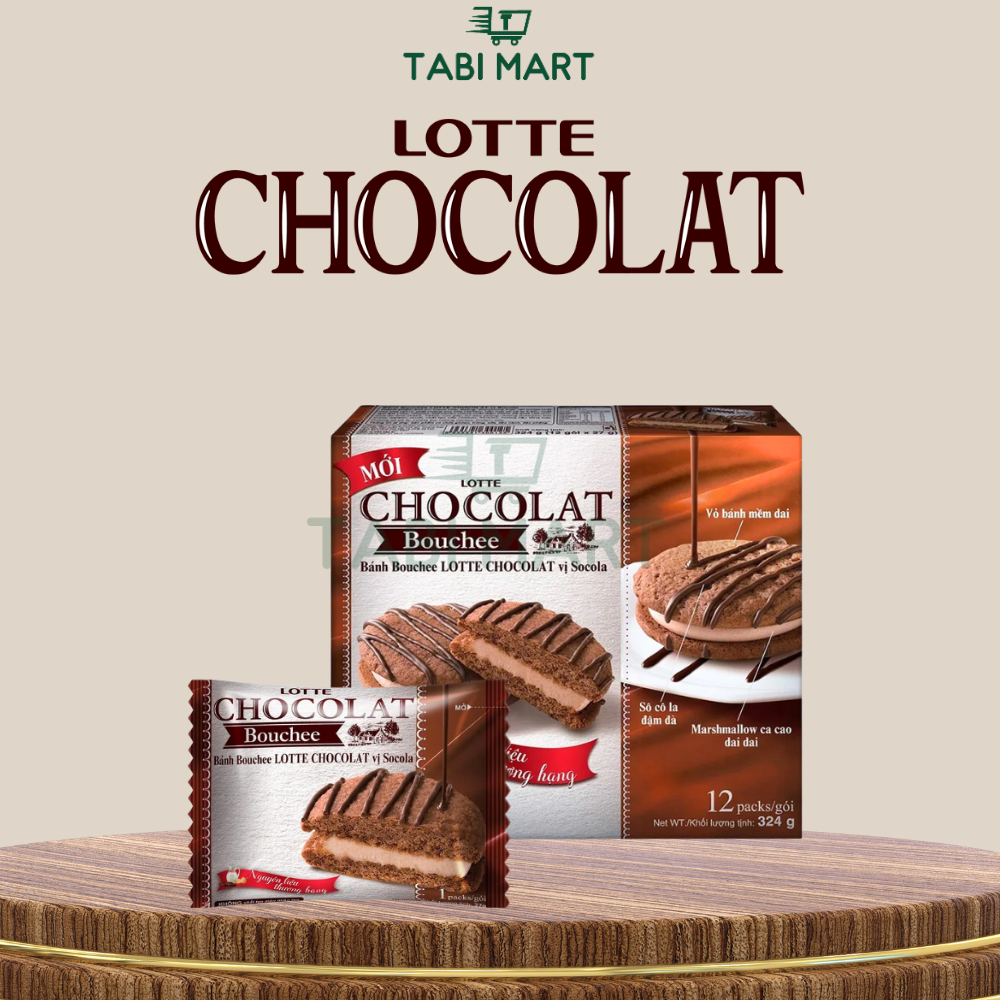 Bánh Bouchee Lotte Chocolat Vị Socola - 324g - Bánh Chocopie Lotte - Ăn Vặt, Siêu Ngon, Party