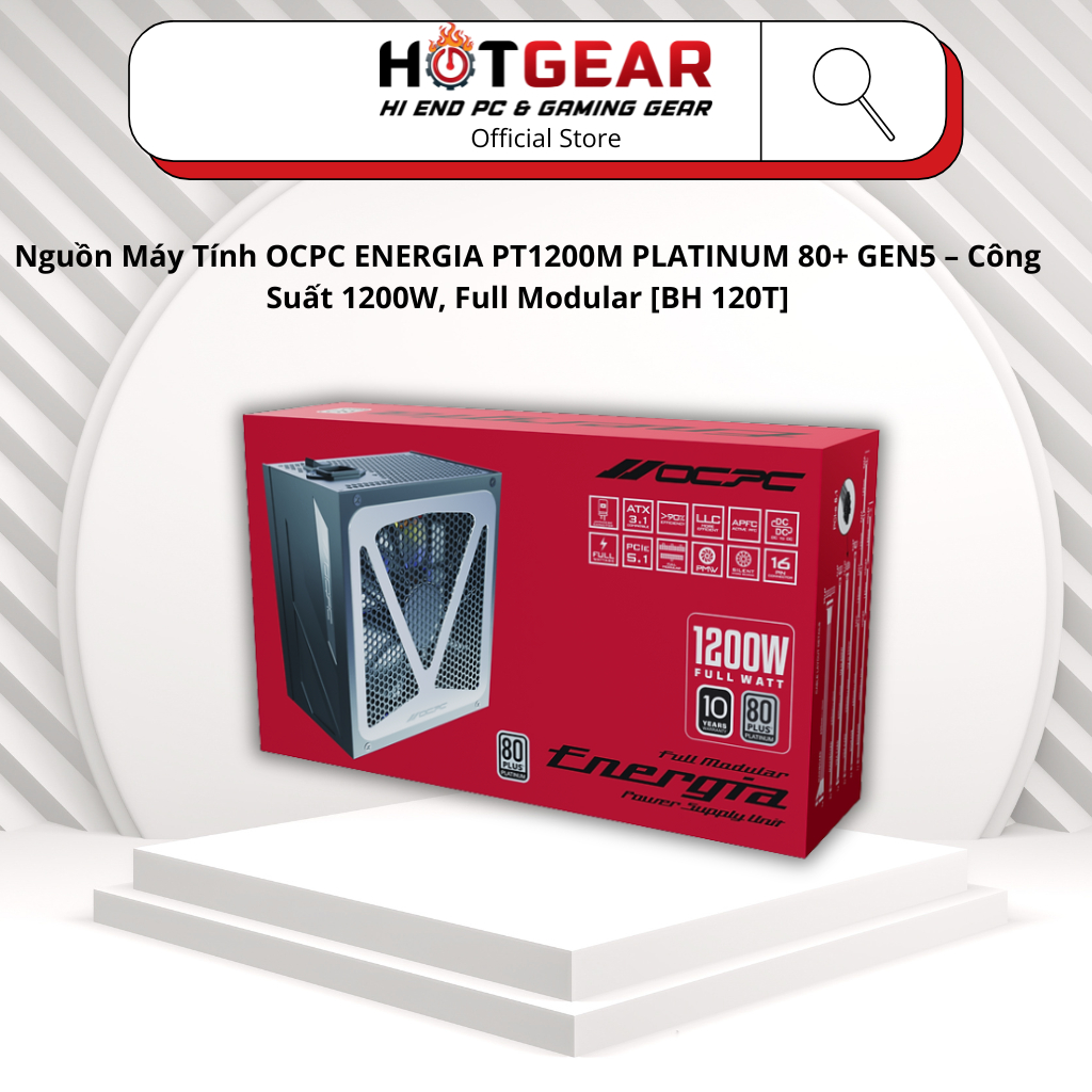 Nguồn Máy Tính OCPC ENERGIA PT1200M PLATINUM 80+ GEN5 – Công Suất 1200W, Full Modular [BH 120T]