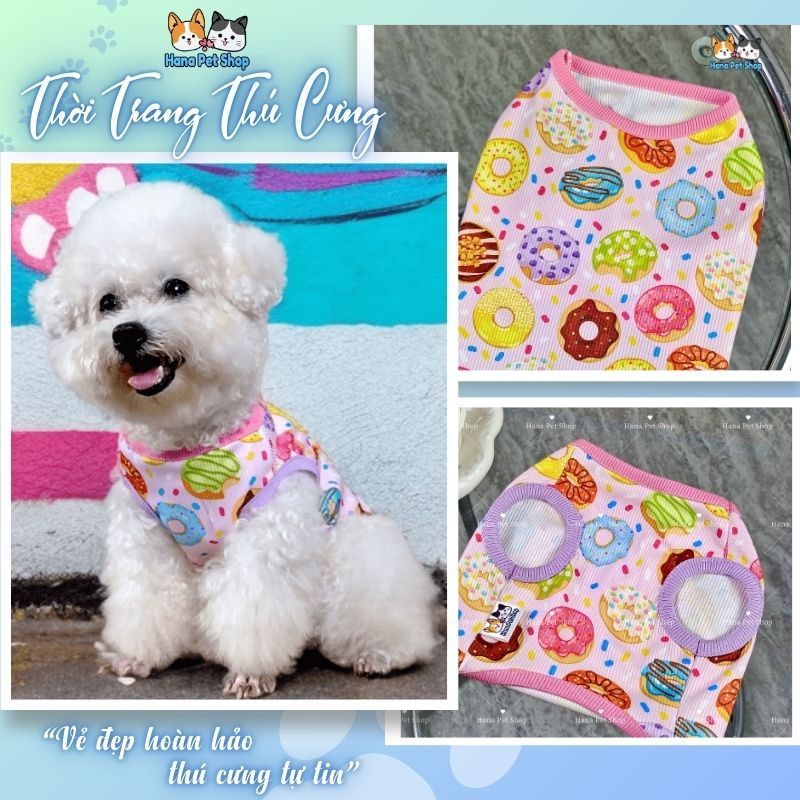 Áo thun cho thú cưng vải thun gân họa tiết bánh donut
