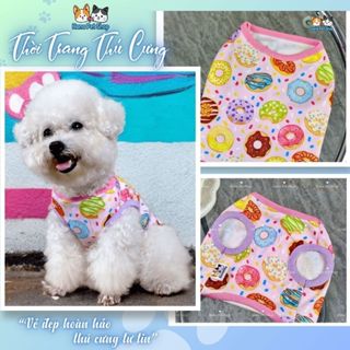 Áo thun cho thú cưng vải thun gân họa tiết bánh donut