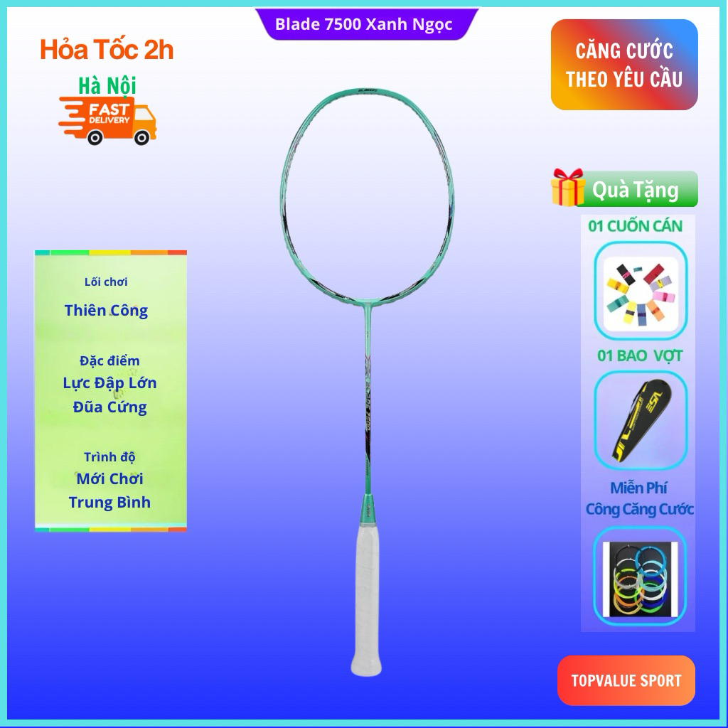 Vợt cầu lông VS Blade 7500 4U chính hãng, được bao phủ bởi nước sơn bóng màu xanh lam cực đẹp