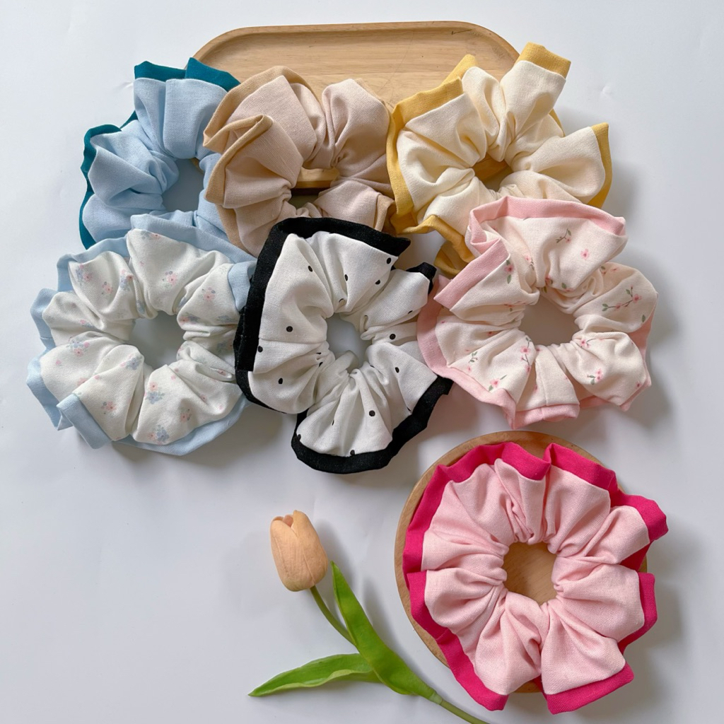 Dây buộc tóc Scrunchies size to 15cm vải Linen màu vintage