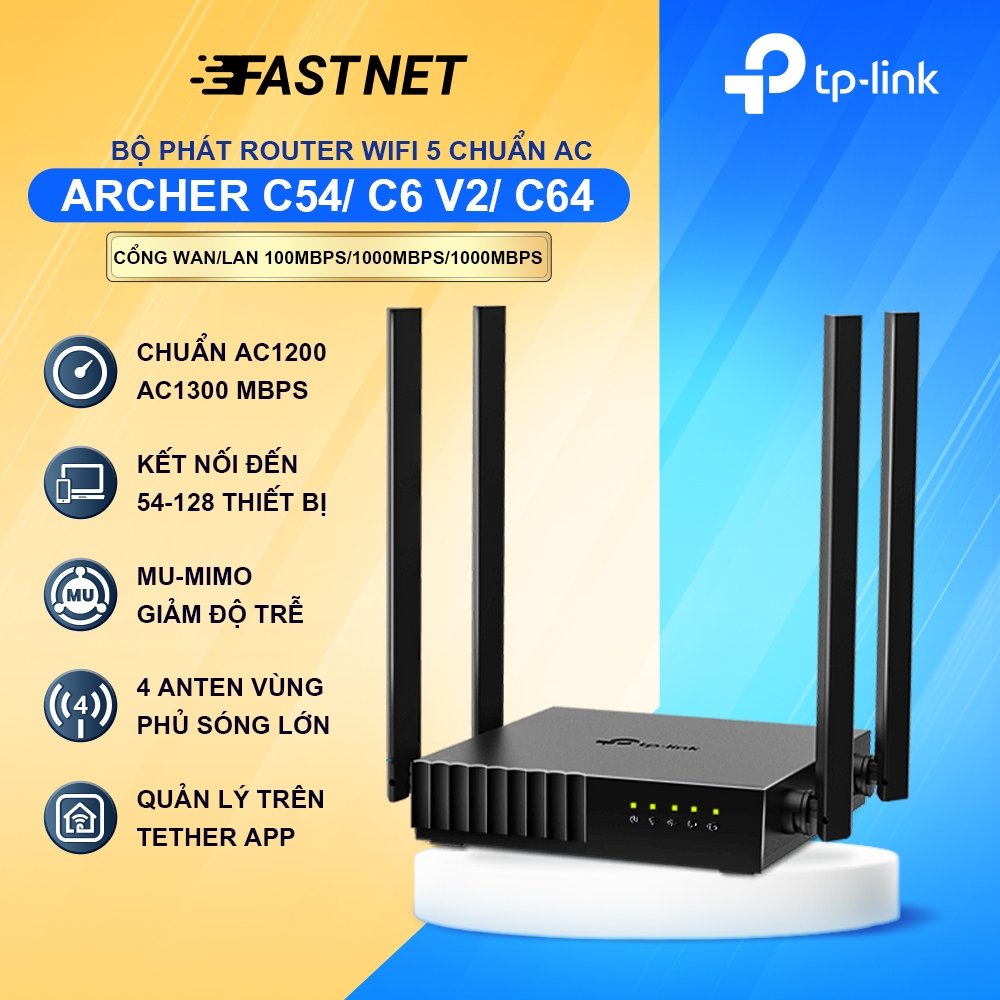 Bộ Phát Wifi TP-Link Archer C64 / A64 Băng Tần Kép Chuẩn AC1200