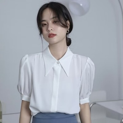 Áo sơ mi lụa thiết kế cổ nhọn tay phồng thanh lịch thời trang Callene (L2880)