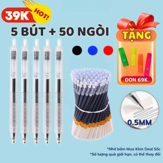 [5 bút + 50 ngòi] Bút Gel Bấm Basic Bút Gel mực đen xanh đỏ ngòi 0.5mm bút bấm