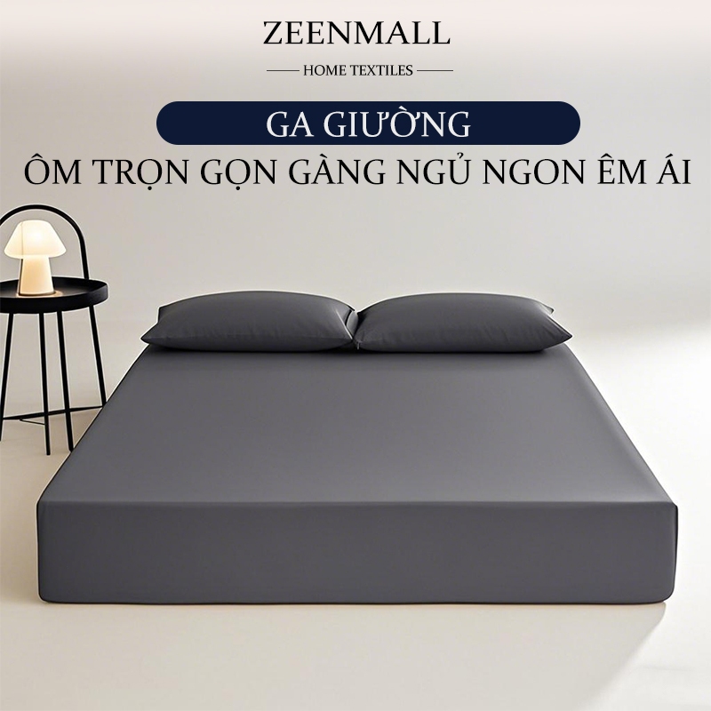 [Tặng vỏ gối cùng màu] ZEEN Ga giường cotton co giãn bốn chiều 3 màu trơn - Đủ mọi size nệm