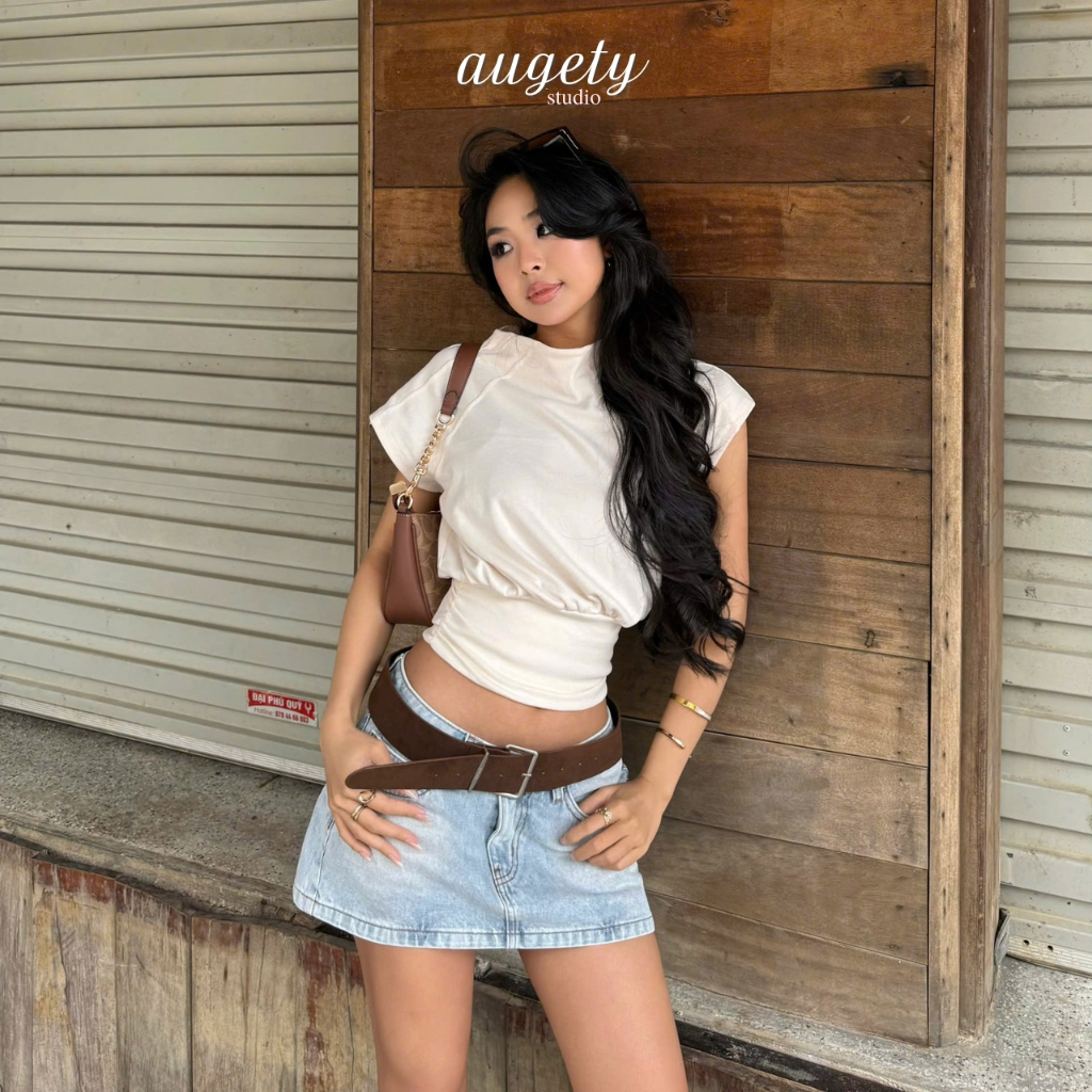 Áo Thun Nữ Tay Ngắn Dáng Phồng Nhún Eo Cổ Tròn Augety Studio AMI Top | BigBuy360 - bigbuy360.vn
