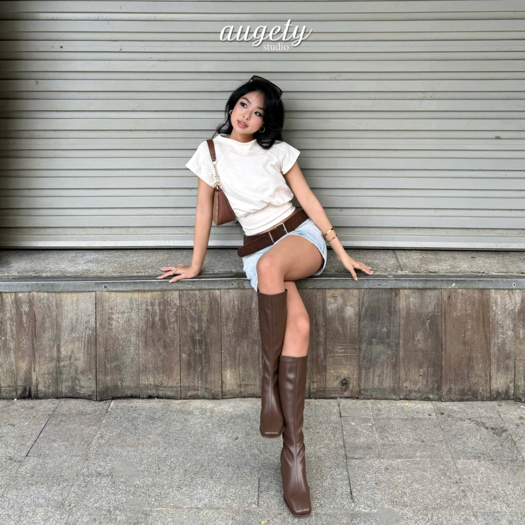 Áo Thun Nữ Tay Ngắn Dáng Phồng Nhún Eo Cổ Tròn Augety Studio AMI Top | BigBuy360 - bigbuy360.vn