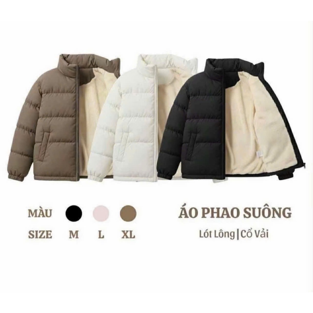 Áo Khoác Phao Nam Nữ Lót Lông Cừu Siêu Ấm Áo Phao Unisex Dáng Dài Suông Form Rộng 3 Màu Đen, Nâu, Trắng Kem | BigBuy360 - bigbuy360.vn